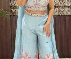 Sky Blue Floral Indo-Western Set
