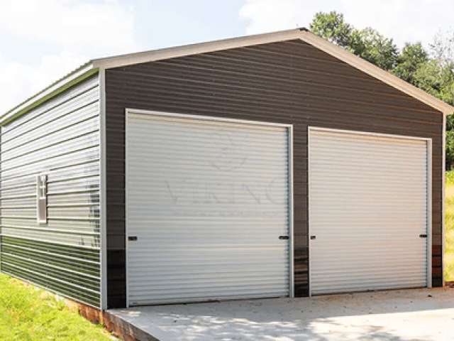 24Wx25Lx12H Two Car Metal Garage | Durable Metal Garage