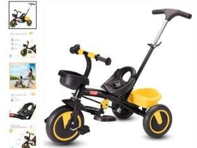 Elegant Lite Kids' Tricycle with Push Bar – Safe & Fun Ride (Yellow)