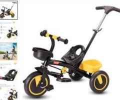 Elegant Lite Kids' Tricycle with Push Bar – Safe & Fun Ride (Yellow)