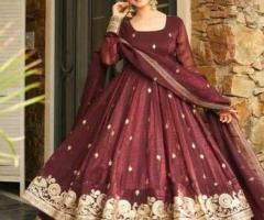 Maroon Embroidered Anarkali Suit for Women