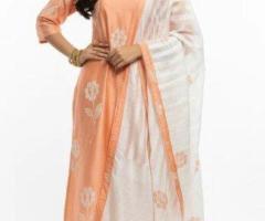 Peach Floral Kurta Set – Soft Indian Outfit for College Girls Rs. 2199
