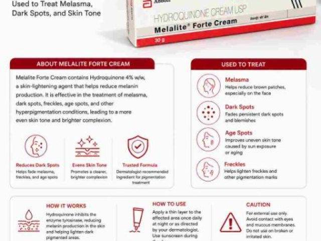 Melalite Forte Cream 4% (Hydroquinone) 30gm | Eldoquin Forte for Melasma, Dark Spots & Skin Tone