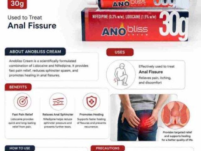Anobliss Cream 30g (Lidocaine + Nifedipine Ointment) | Used to Treat Anal Fissure
