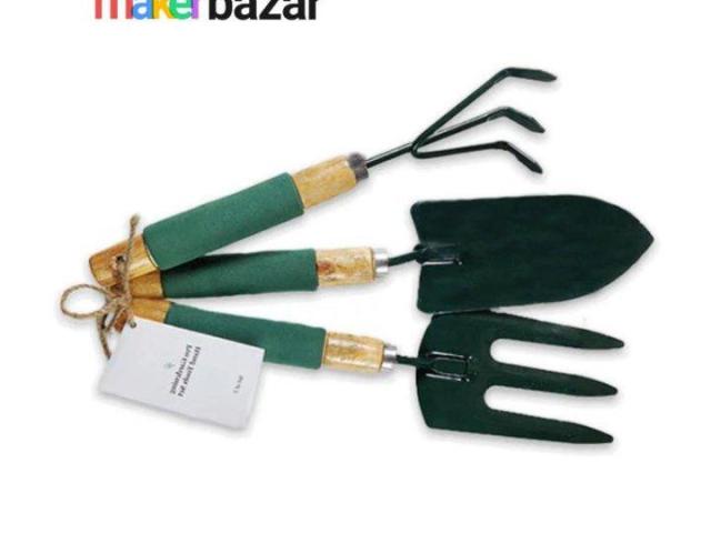 3Pcs Garden Tool Set with Wooden Handle & Foam Grip