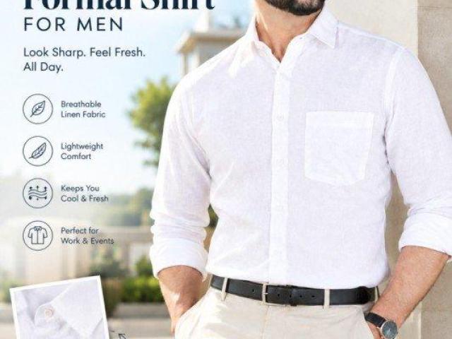 White Linen Formal Shirt for Men | Full Sleeve Linen Blend