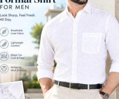 White Linen Formal Shirt for Men | Full Sleeve Linen Blend