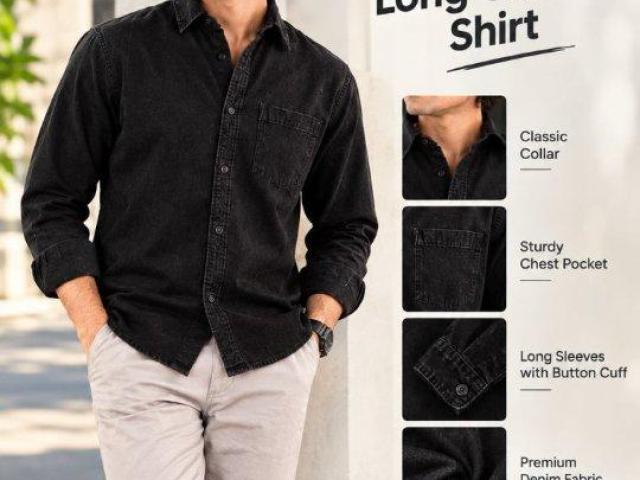 Black Denim Long-Sleeve Shirt: Regular Fit That Doesn’t Feel Tight