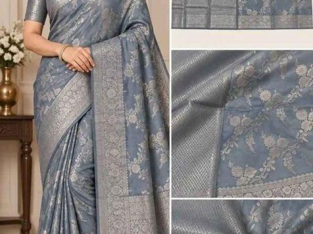 Elegant Slate Blue Banarasi Saree for Wedding | Indian Outfits for Women Misato Lifestyle