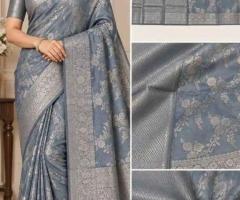 Elegant Slate Blue Banarasi Saree for Wedding | Indian Outfits for Women Misato Lifestyle