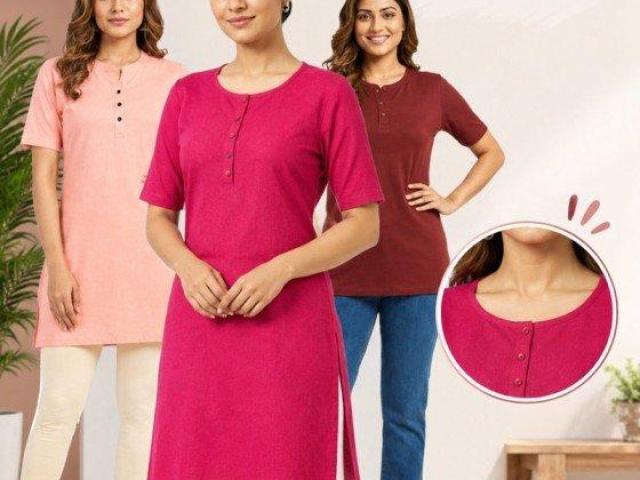 Round-Neck Kurti for Women – Plain, Polished Look