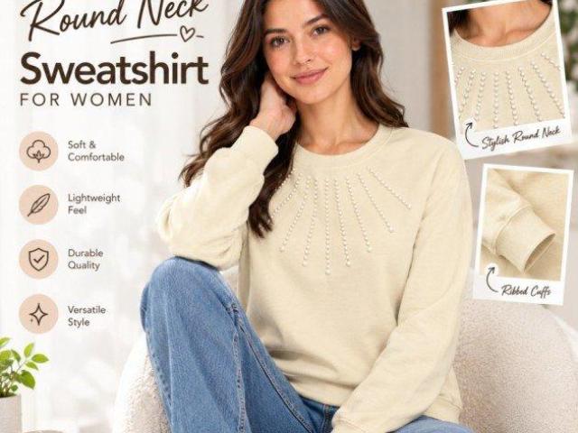 Full Sleeves Round Neck Sweatshirt for Women in Relax Fit