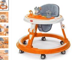 360° Joy Baby Walker for 9+ Months | Adjustable Height & Musical Toy Tray | Orange